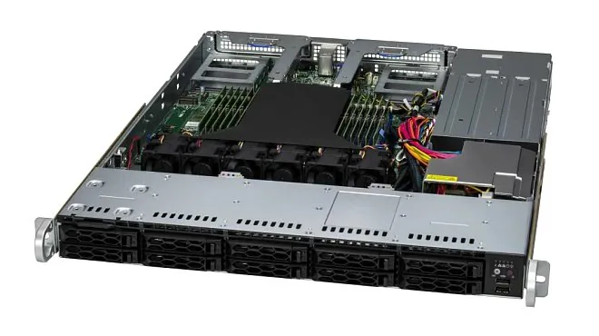 Supermicro 1U serveris ar desmit priekšējiem disku nodalījumiem